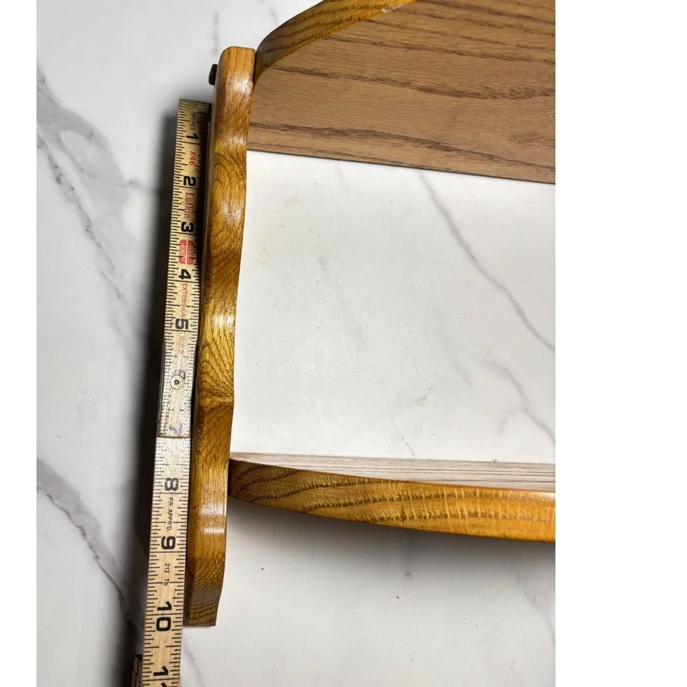 Vintage Oak Wood 2 Tier Wall Shelf Scalloped Side Floating Display Rack Honey